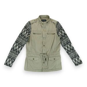 Black Rainn Green Denim Full Zip Mock Neck Jacket Knit Sleeves Size S MSRP $138